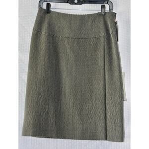 BILL BURNS Signature Faux Wrap Herringbone 100% Wool Skirt Size 8 NEW!!!
